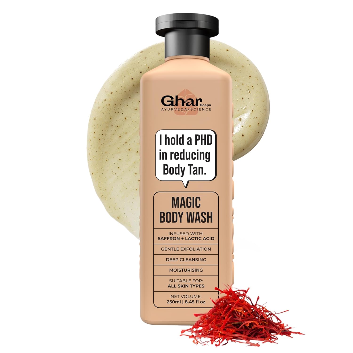 Ghar Soaps Magic De-Tan Body Wash 250ml Pack of 1 | Exfoliating Tan Removal Shower Gel for Smooth Bright Skin