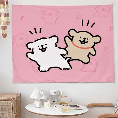 Ins Style Cartoon Line Dog Tapestry Korean Cute Style Wall Hanging Home Decor Kawaii Room Aesthetic Background Cloth