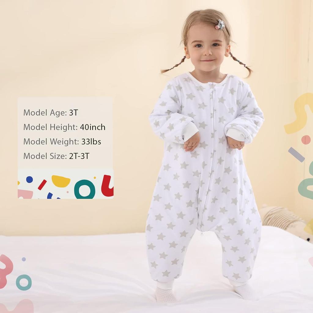 HOMEAL Toddler Sleep Sack 2T, Sleep Sack 3T, Sleep Sack with Feet, 2.5 Tog Toddler Sleeping Sack with Legs, Winter Long Sleeve Sleep Sack Baby, Sleep