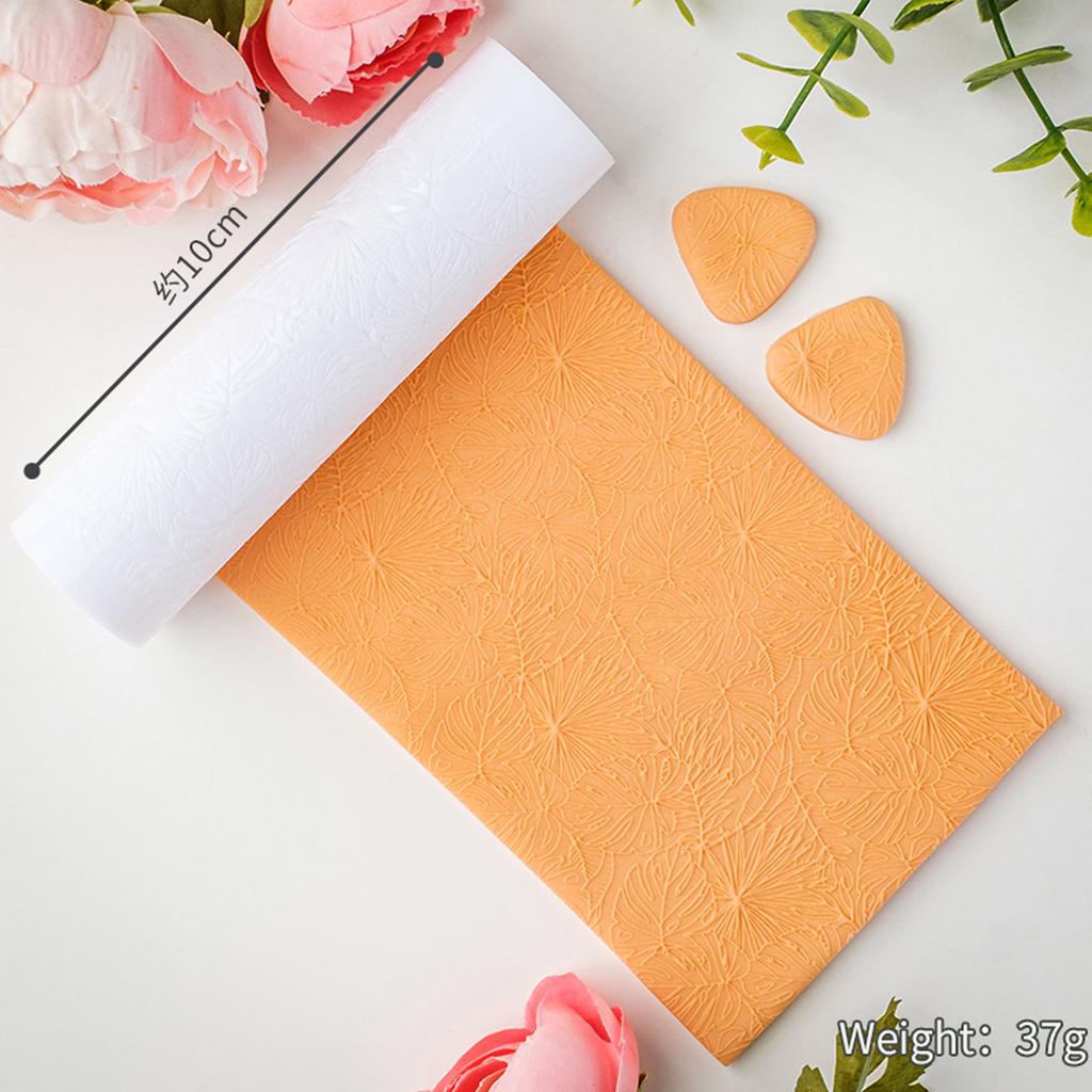 Soft Pottery Rolling Dough Roller Green Plant Leaf Texture Pattern Clear for Making Bracelet Earrings Necklace Hanging Tags