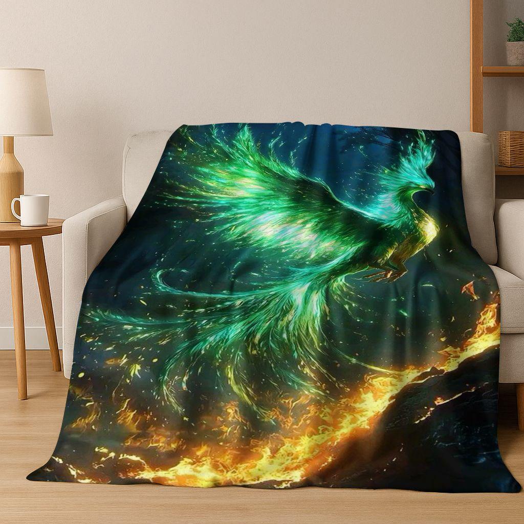 Colorful Rebirth Fire Phoenix Divine Bird Flannel Blanket,Warm and Cozy Soft Throw Blanket for Home Bedroom Bed Sofa Cover Kid