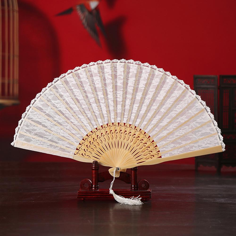 Double Layer Vintage Janpanese Style Lace Hand Folding Fan for Women Performance Gifts Party