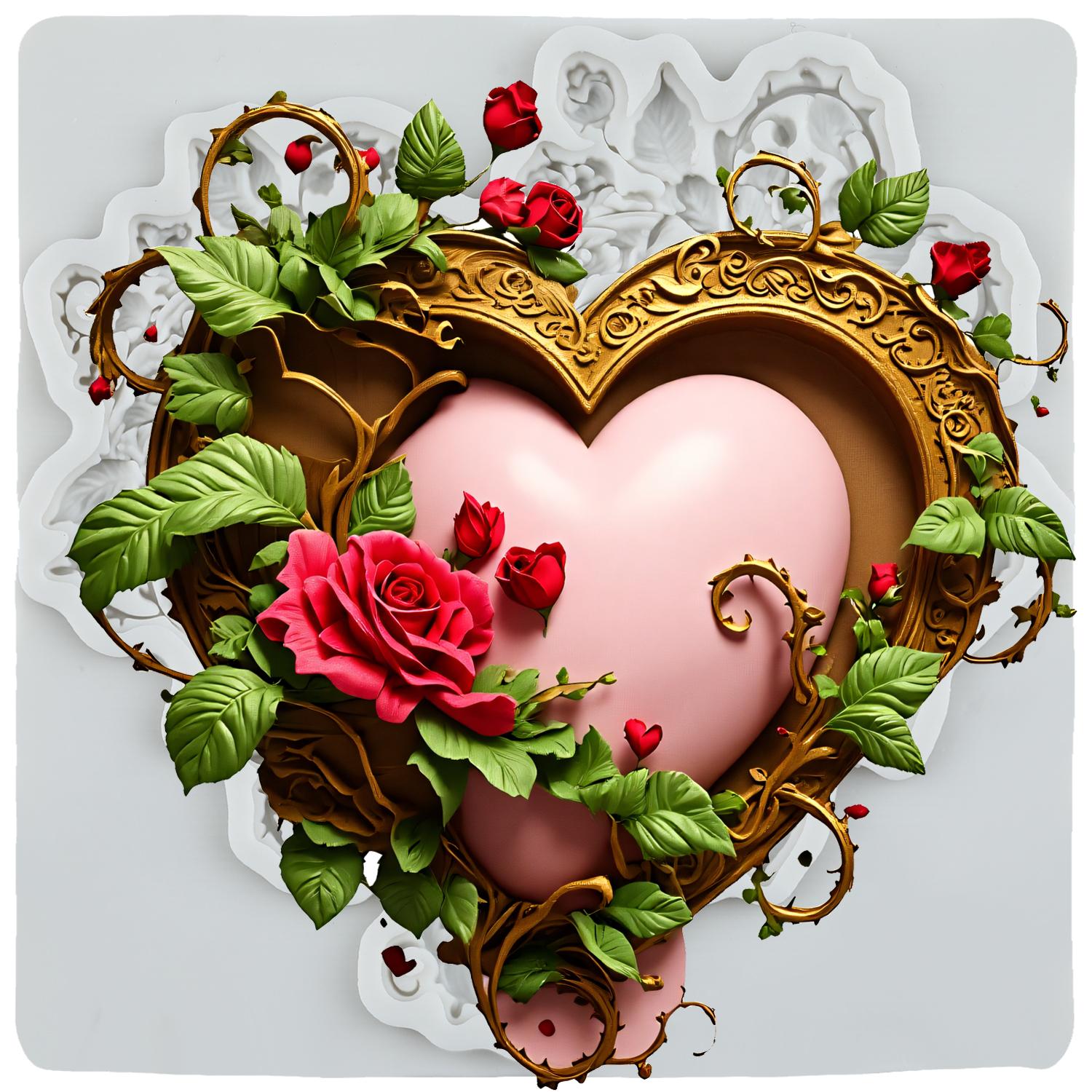 

Heart Shaped Silicone Mold Heart with Flower Lace Fondant Molds Cake Decorating Tools Cupcake Topper Candy Resin Clay Chocolate Gumpaste Mold сірий колір