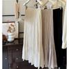 French glossy satin pleated fishtail skirt elegant temperament high waist pleated A-shaped skirt high-end long skirt