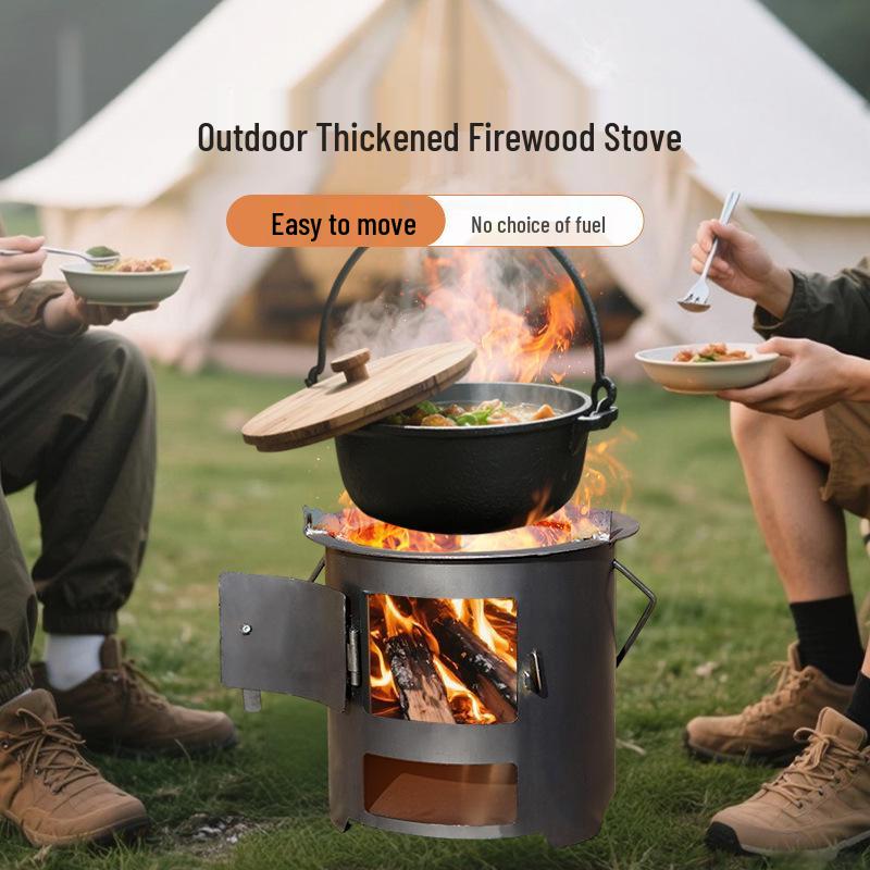 Portable Outdoor Firewood Stove for Camp Cooking and Tea Brewing