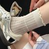 Women's Cotton Breathable Mesh Lace Socks - Elastic, Seamless, Sweat-Absorbent, Mid-Calf Length