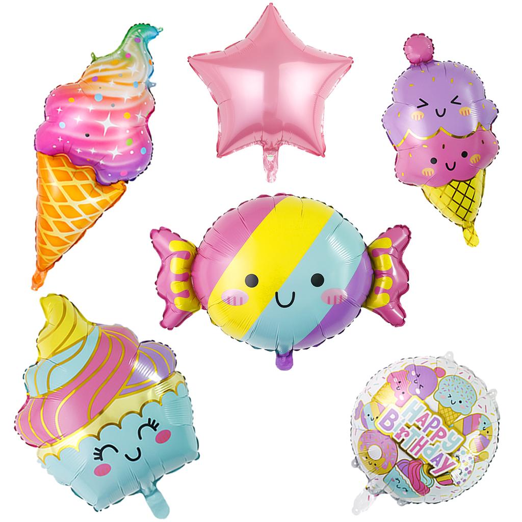 5pcs Macaron Ice Cream Rainbow Candy Balloons, Sweet Hawaiian Luau for Cow Day, Baby Shower, Wedding Decoration Supplies