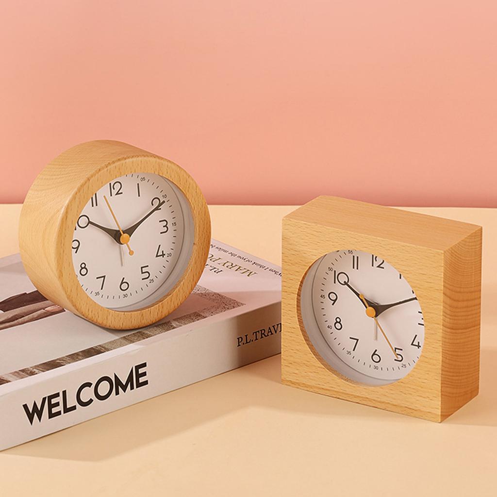 Simple Wooden Analog Alarm Clock Silents Table Clock with Night Light Stylish Home Decor Extra-Loud Office Kitchen Counter