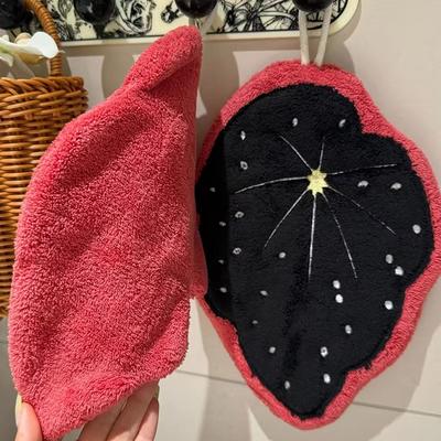 Leaf Hanging Hand Towel Green Plant   Absorbent Coral Fleece Quicky Dry Hand Towels Kitchen Thickened Handkerchief Xmas Gifts