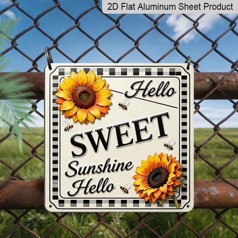 

2D Flat - 1pc, Vintage Metal Aluminum Decorative Sign, Sunflower Warm Welcome Slogan, Retro Wall Decor, for Home Decoration Suitable for Porches 20*20cm
