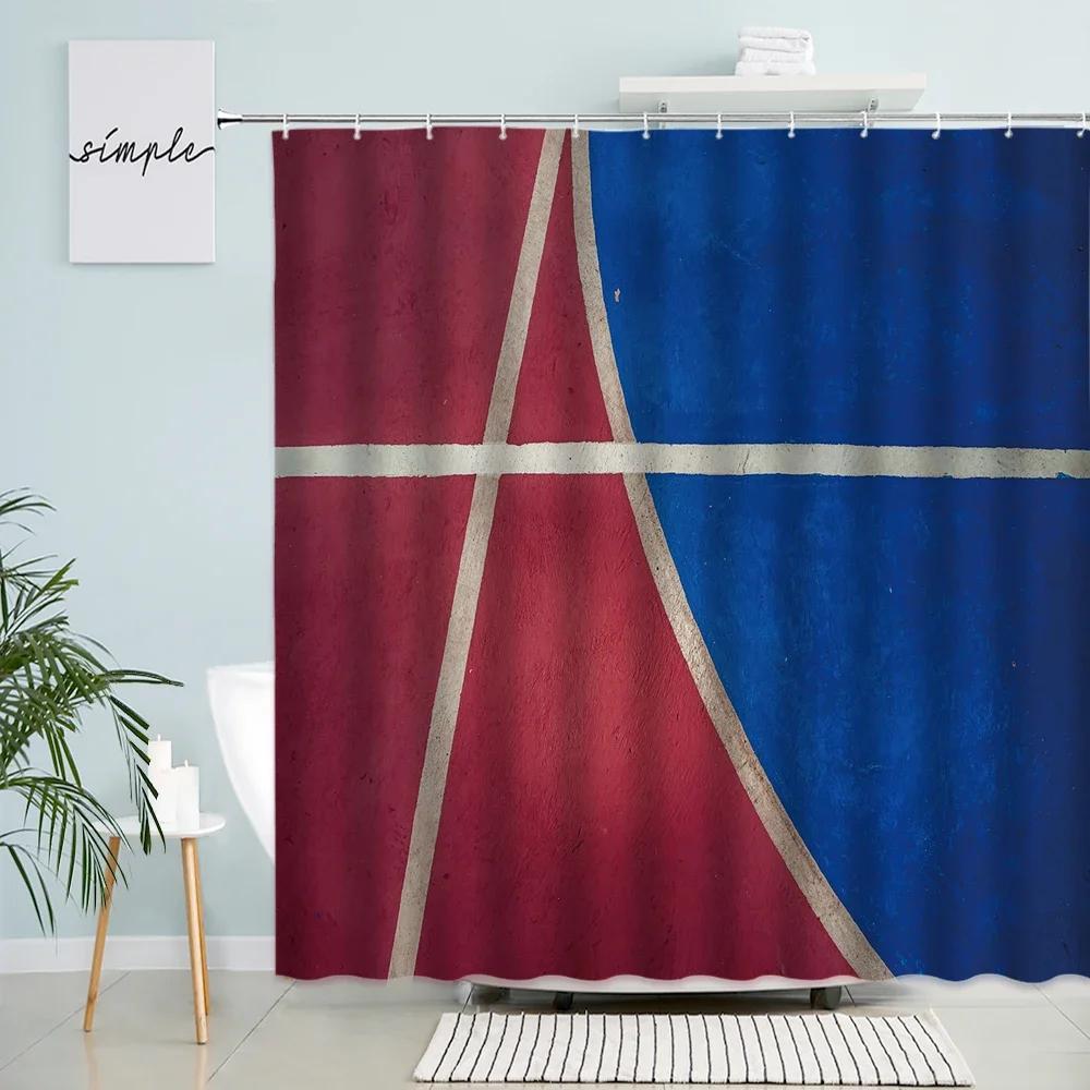 Sports Theme Shower Curtain Basketball Football Abstract Creative Pattern Bathroom Decor With Hook Waterproof Polyester Screen