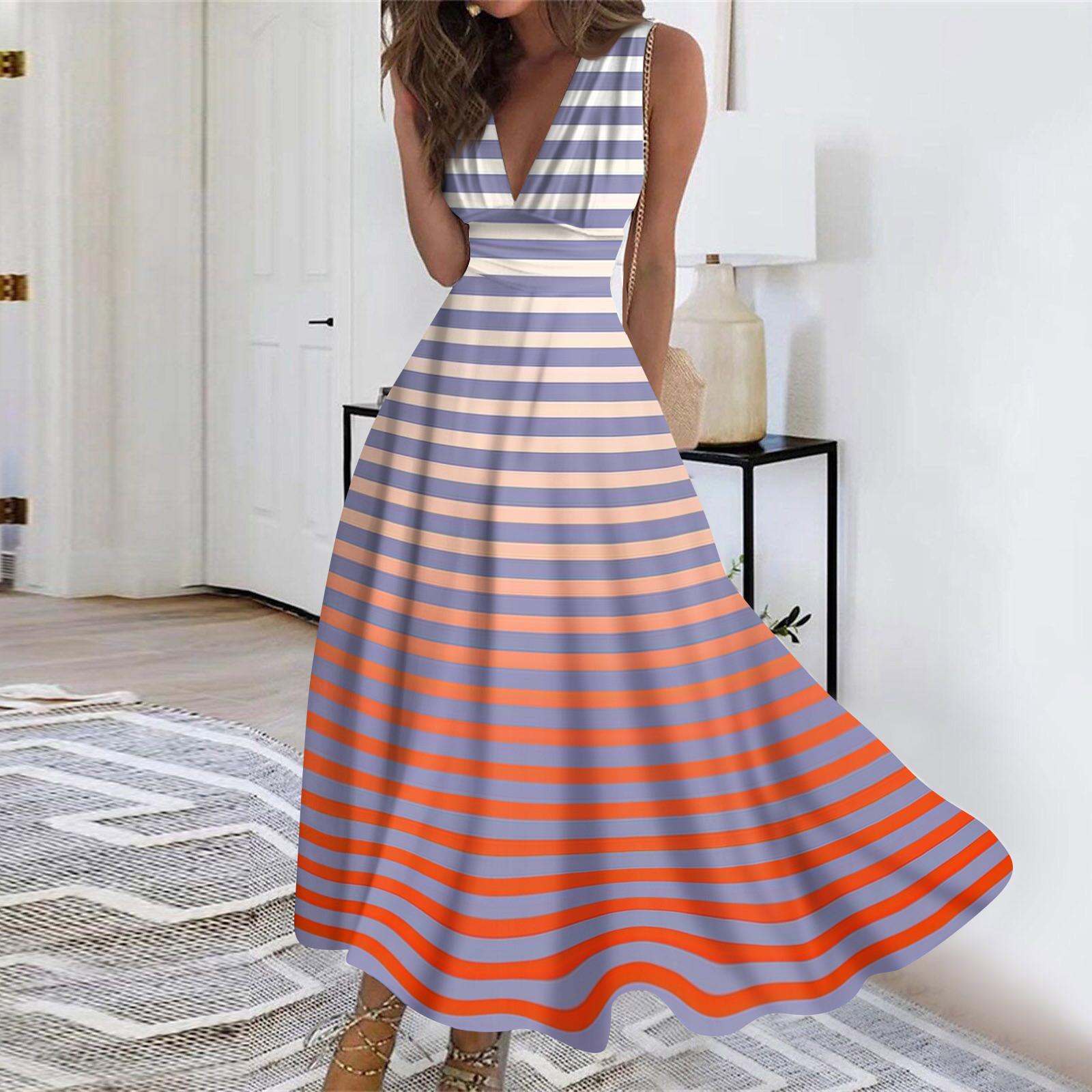 

Женское длинное платье Платье макси Повседневное платье Летнее повседневное платье без рукавов с v-образным вырезом в стиле бохо с талией и принтом XL арбуз красный