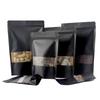 Black Frosted Stand-Up Kraft Paper Bag with Window - Self-Sealing Food Packaging for Tea and Snacks