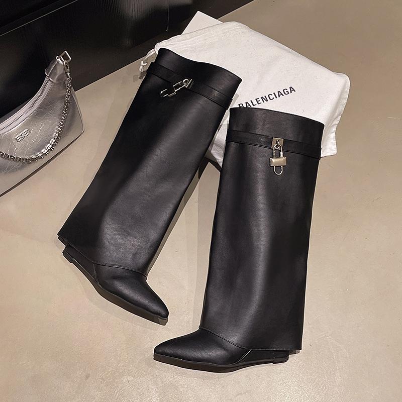

Модные осенне-зимние ботинки-лок женские дизайнерские ботфорты женские брендовые на высоком каблуке рыцарские ботинки складные модные готические ботинки на танкетке длинные 42 чёрный