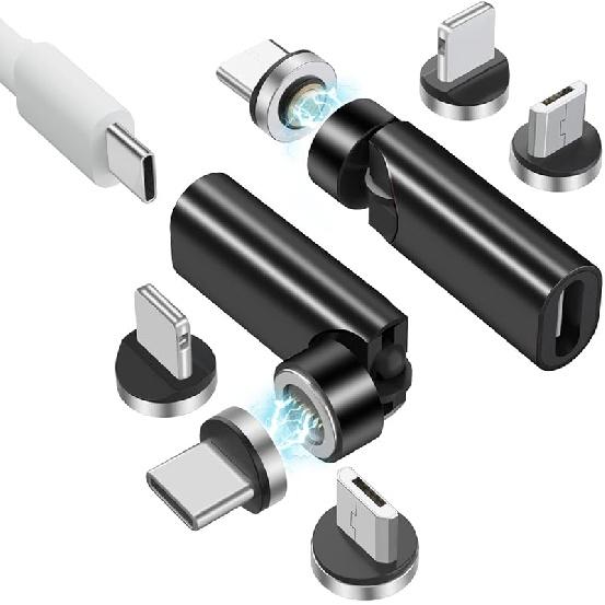 360°&180° Rotation Magnetic USB C Adapter 3 in 1 USB C Magnetic Adapter 3A Fast Charging QC3.0 480Mbps Data Transfer, Silver