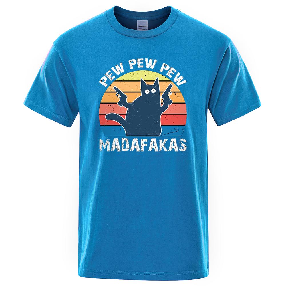 Pew Pew Madafakas Tshirt Men Short Sleeve Novelty Funny Cat T Shirt Vintage Summer Tops Shirts Tee T-Shirt Crew Neck Streetwear