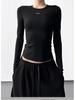 Women's Grey Round Neck Slim Fit Long T-Shirt - 2025 Autumn/Winter Collection