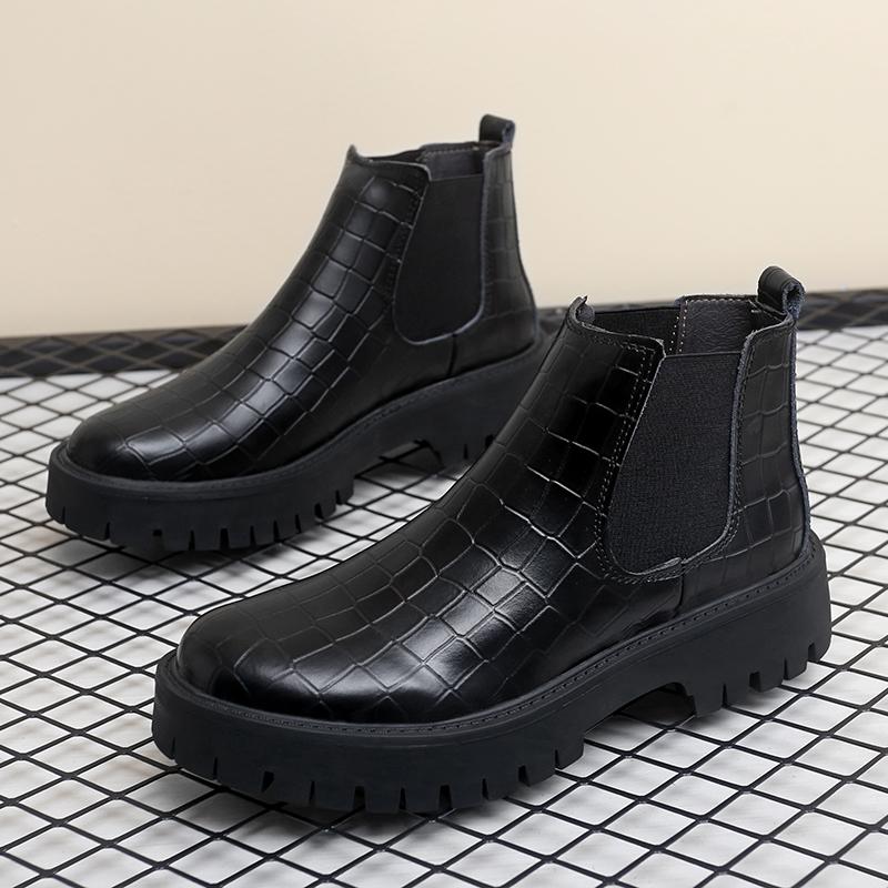 Mode 38-45 Herbst und Winter Herrenstiefel Schwarz Ein Fuß Dicke Sohle Verschleißfest und Höhenvergrößernd Modemarke Chelsea Boots