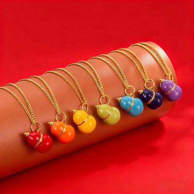 2025 New Seven-Color Chinese Gourd Pendant Necklace - Women's Light Luxury Clavicle Chain.