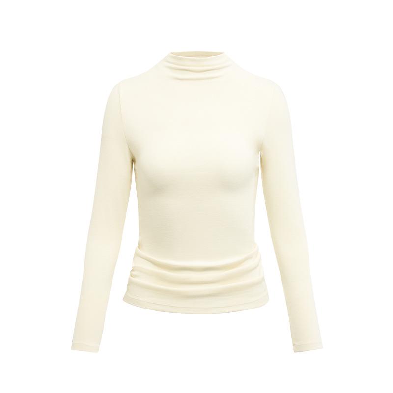 

Teeshe Women s Slim Knit Base Layer: Half-High Neck, Long-Sleeve, Versatile Blended Fabric T-Shirt for Autumn Medium