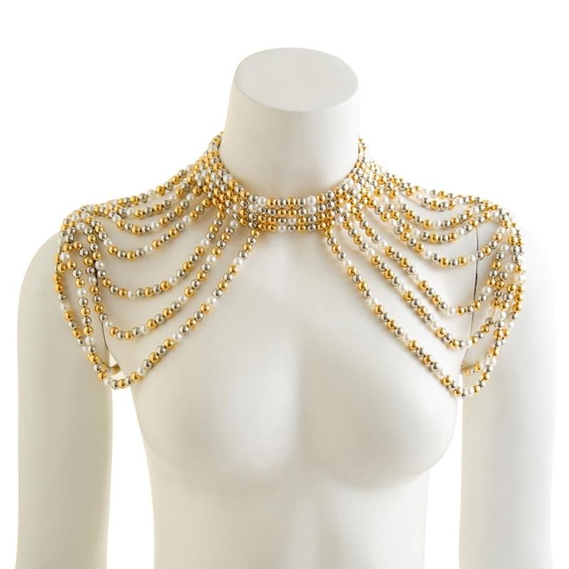 Handgefertigte Perlen Halskette Luxuriöser Halsreif Vintage Quasten Kragen Schmuck Elegante Perlen Schulterkette Handbestickt