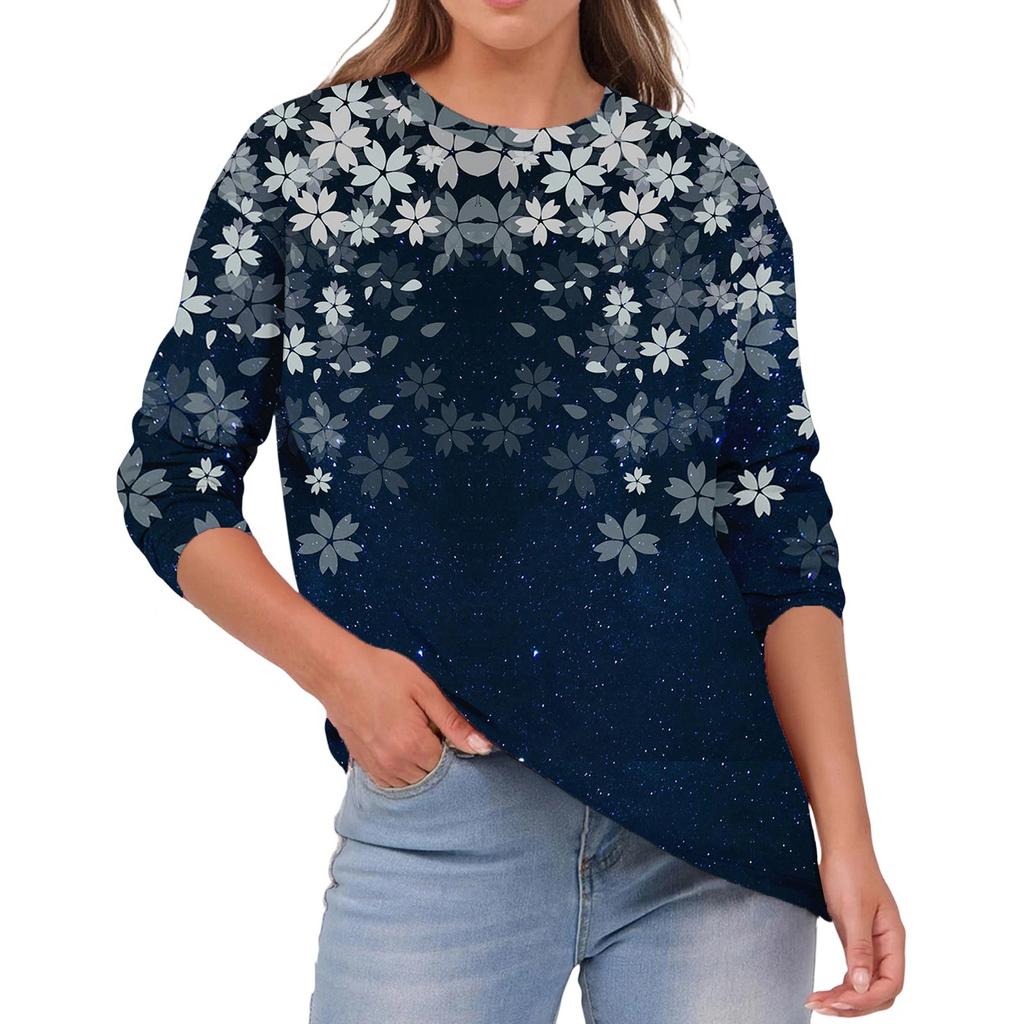 Damen Modisches Lässiges Rundhals Einfarbig Langarm Oberteil