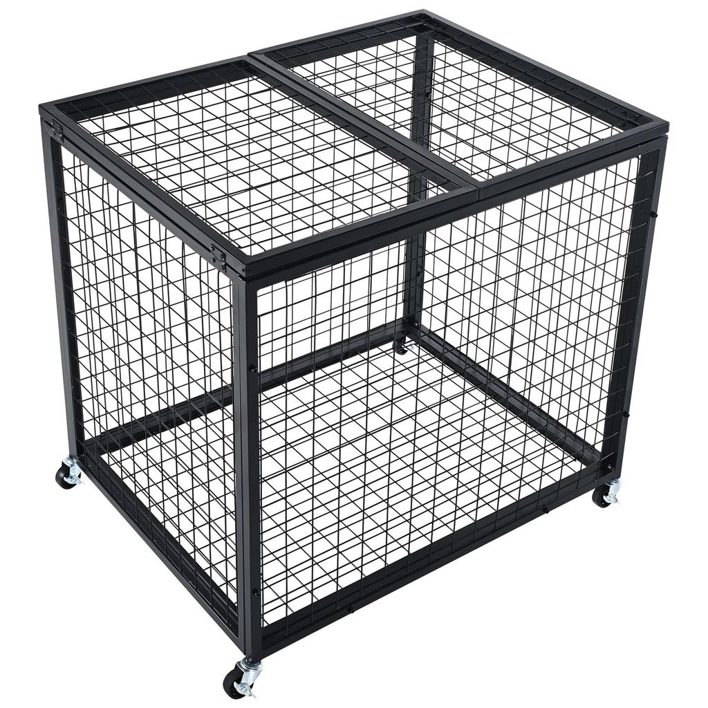 Rolling Sports Ball Storage Cart, Lockable Basketball Cage with Double Lids, Sport Equipment Holder Organizer for Indoor Outdoor, Steel Storage Rack