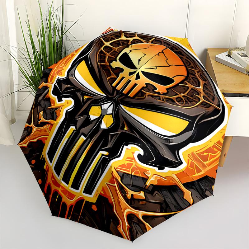 1pc Skull Fashionable Auto Opening/Closing Folding Umbrella with 8 Bones, Windproof Portable, Daily Use053