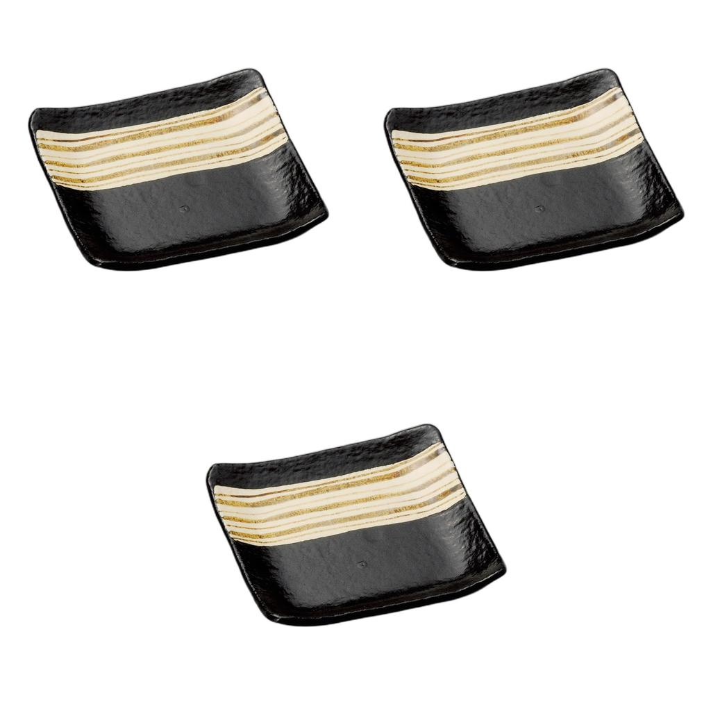 Set of 3 Yuzu Black Sabi Tokusa Square Appetizer Plates x x Square Ceramic Plates by Setomonohonpo [18.5 18.5 3cm]
