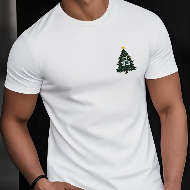 

Christmas Letter Print Men s T-Shirt - Bold Festive Attire XXL белый