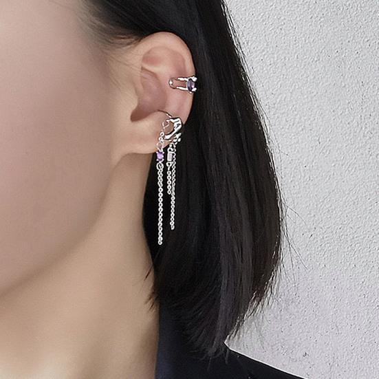 1 Paar baumelnde Ohrringe, einfache geometrische Ohrstecker mit lila Blumen und Herzen