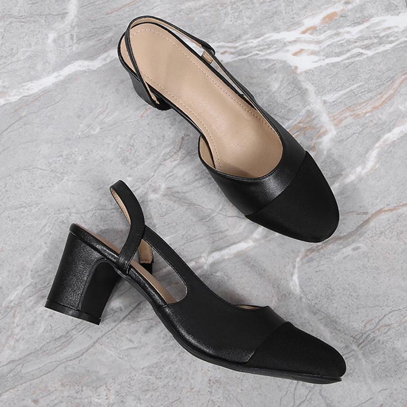 

Women Covered Toe High Thick Heel Sandals Elastic Band Hollow Mixed Color Sandals for Outdoor Office Party Banquet Pub Gathering 32 чёрный