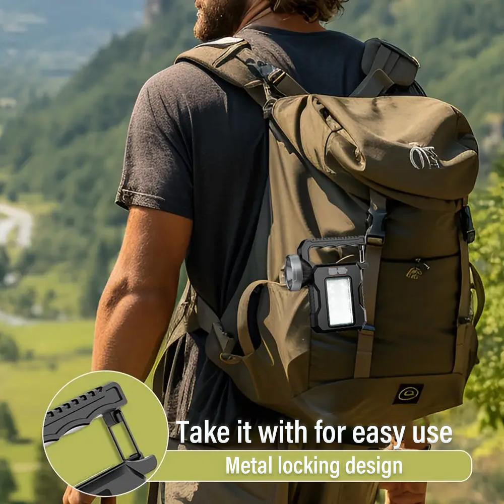 1PC Rechargeable Solar Searchlight Portable Flashlight with Metal Locking Clip for Hanging LED Searchlights and Side Lights