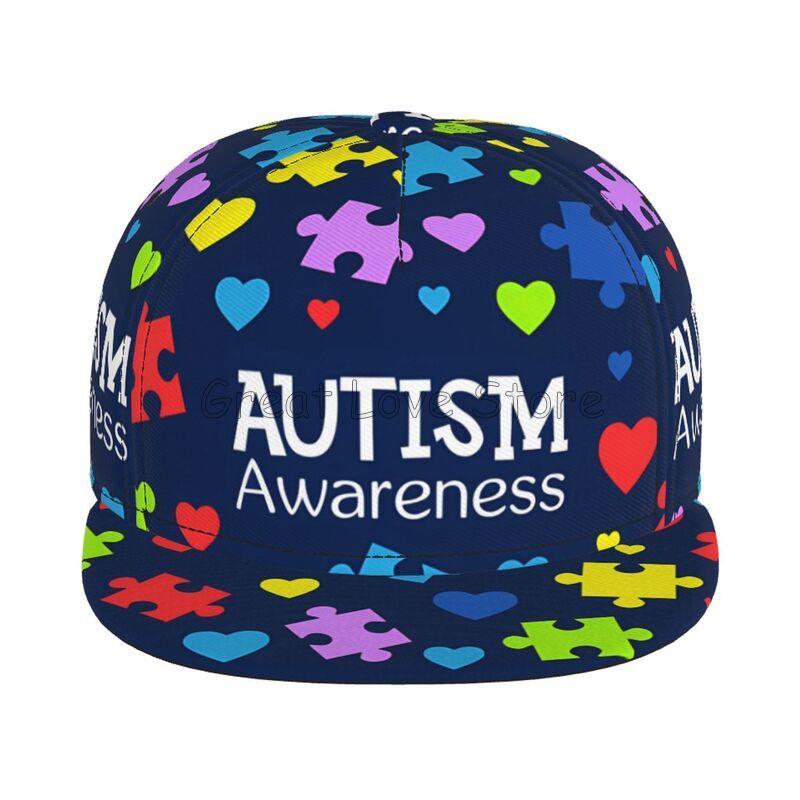 Autism Awareness Baseball Cap Funny Flat Brimmed Hat 3D Printed Snapback Flat Bill Hip Hop Hat for Men and Women