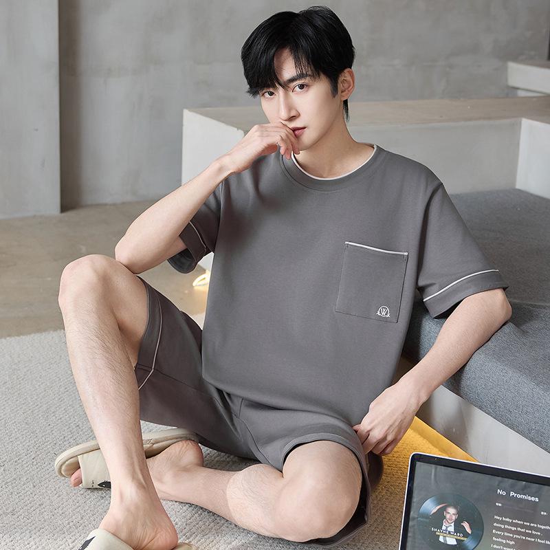 

2026 Men s Pure Cotton Short Sleeve Pajama Set, Summer Style, Wearable Outdoors, Home Wear, Short Pants, Two-Piece 3XL (165-185 jin)