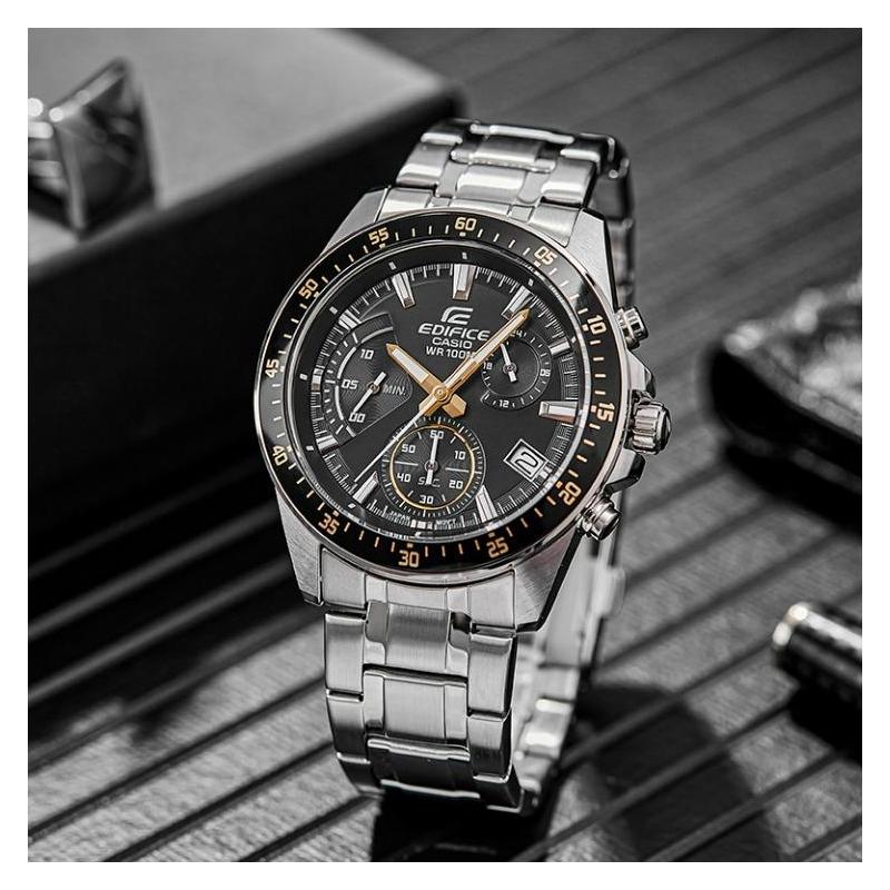 Casio EDIFICE, Multiple Bezel Scales, Waterproof, Simple and Versatile, Quartz Movement, Stainless Steel Strap, Japanese and Korean EFV-540D-1A9VUPRD