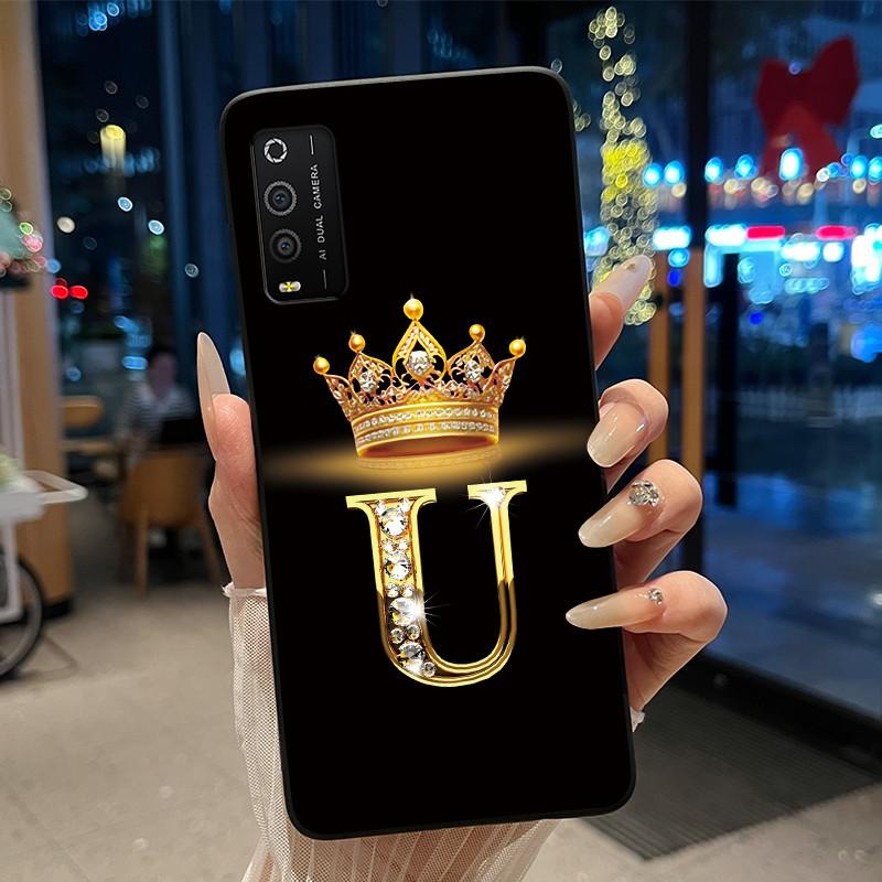 Case For TCL 205 4187D Bumper Black Silicone Shockproof Soft Casing Lucky Exclusive Initial Letter Luxury Crown Pattern Cover