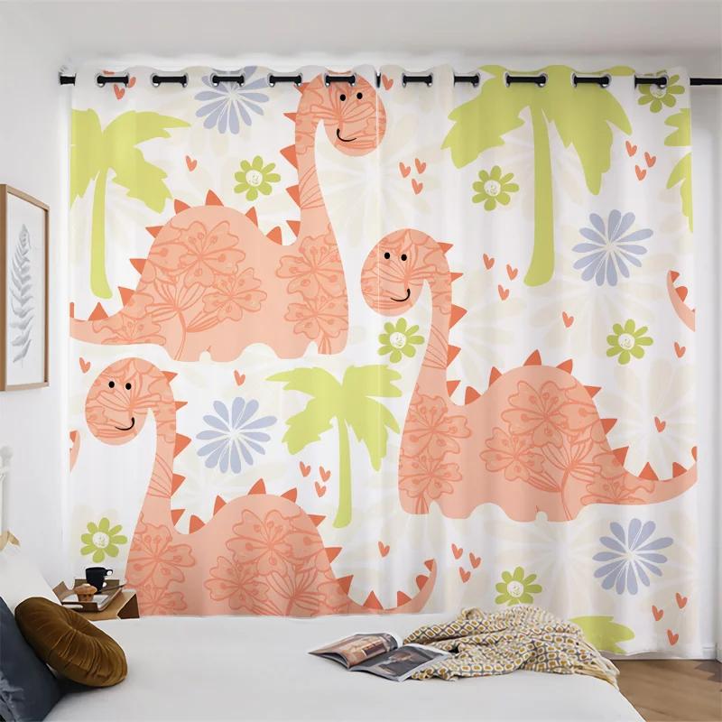 

Милый мультяшный динозавр Новая высокая степень затенения Штора для окна Спальня Детская комната Декорация-перегородка Плотная штора-блэкаут 2 шт. W55 X H120cm X 2&Grommet Top