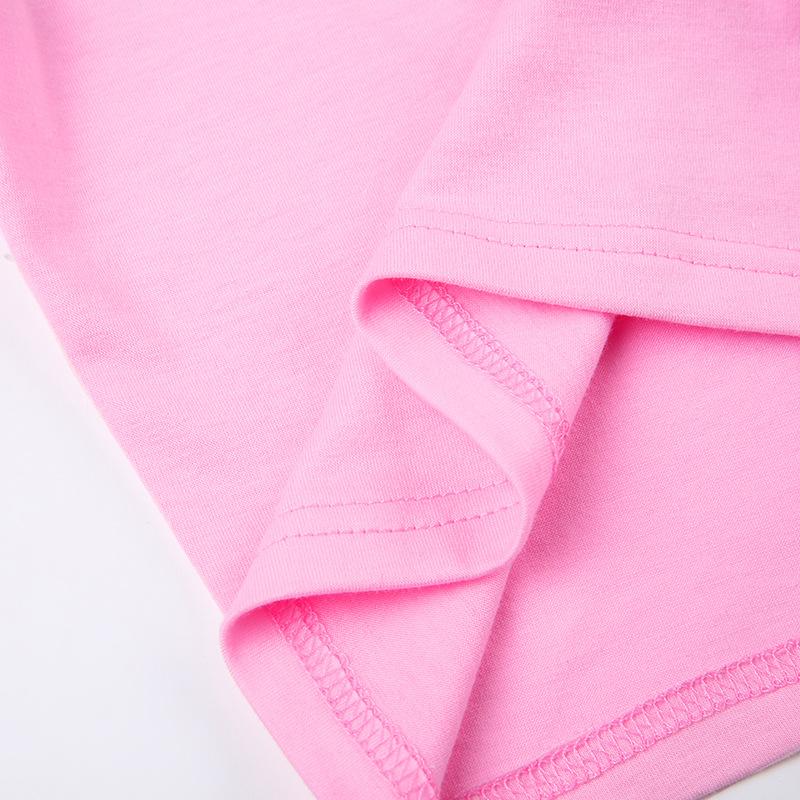 Y2K Letter Printed Pink Street Personality Spicy Girl Exposed Navel Slim Fit Round Neck T-shirt