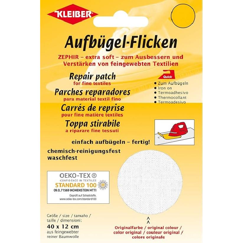 40 x 12 cm Extra Soft Cotton Iron-On Repair Patch, White