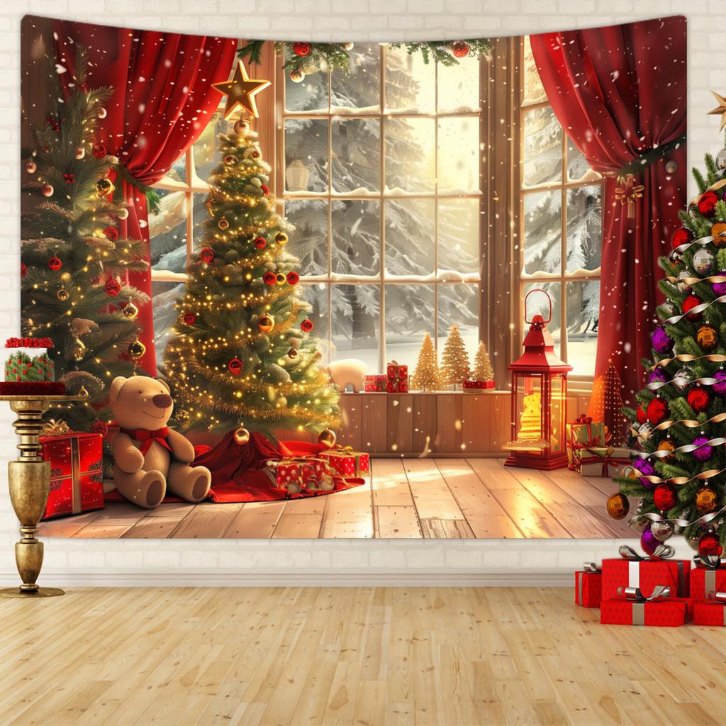 1pc Christmas Decoration Poster Tapestry, Christmas Tree Snow Scene Decoration Photography Background Banner