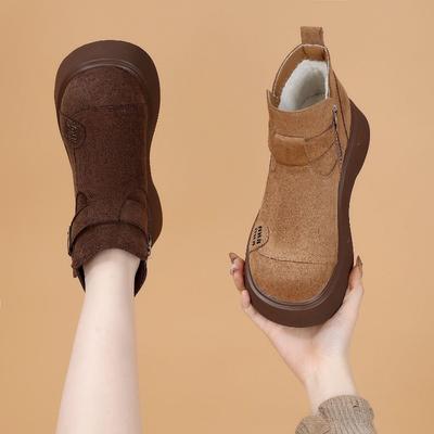New Thick-soled Ankle Boots for Women, Versatile Height-increasing Fleece Cotton Shoes and Snow Boots