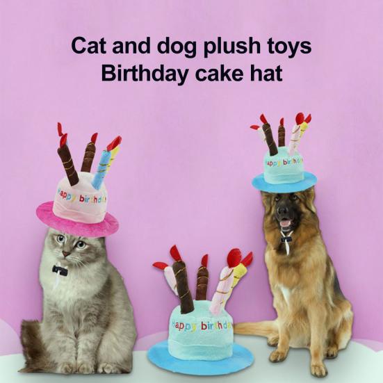 Chapeau d'Anniversaire pour Animal de Compagnie Mignon Gâteau d'Anniversaire Chien Chapeau Peluche Réglable Chapeau d'Anniversaire pour Petits Chiens Moyens Chats Accessoire de Fête