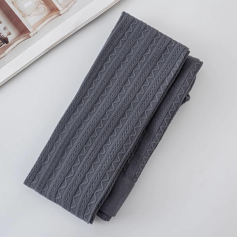 Grey See-through Cable Knit Leggings for Women - Spring & Autumn Thin Style Pantyhose That Stay Up