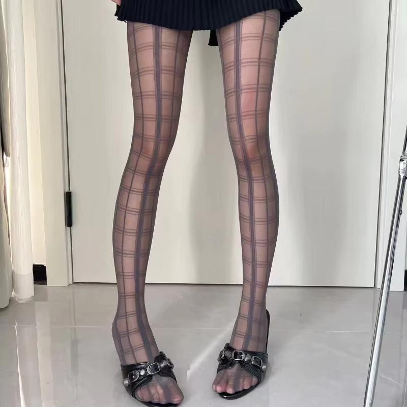 Kave Black Plaid Tights Vintage Floral Pattern Nylon Pantyhose Women Sexy Lingerie Lolita Jk Girls Cosplay Thigh High Stockings