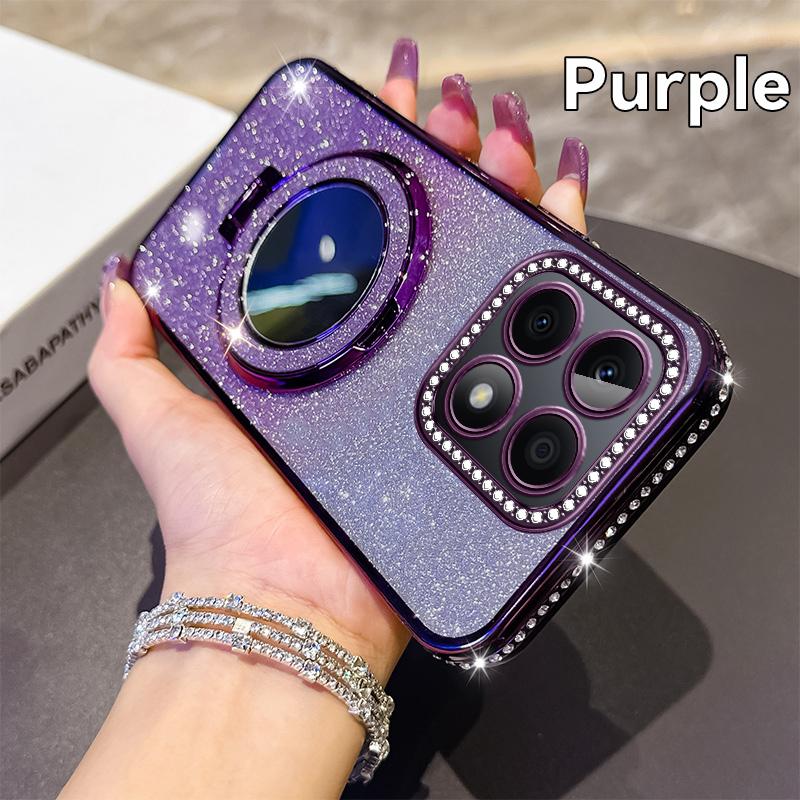 Třpytivé pokovení Silikonový Růžový Kryt na Telefon Pro Honor X7B X7C X8A X8B X9A X9B X9C Magnetický Držák Ochranný Kryt s Fólií na Objektiv X9A Pouzdro