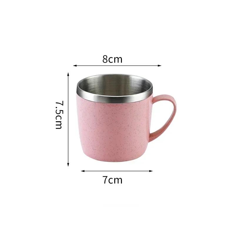 220ml Rustfritt Stål Kopper Krus Hvetestrå Anti-skolding Vannkopp Kaffe Melkekopp Te Drikker Vannkopp for Hjemmekontor Tumbler