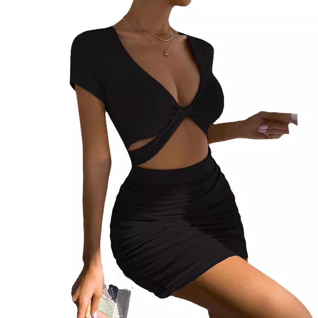 2026 Summer European & American Cross-border Women's V-neck Cut-out Bodycon Skirt