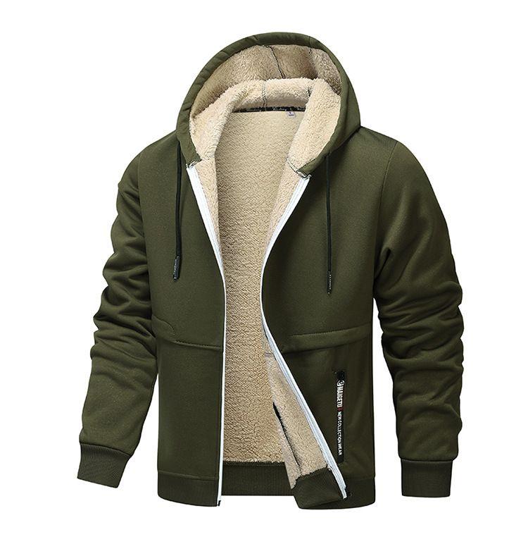 Winter Men's Jackets Thickened Fleece Lining Warm Jackets Sweatshirt Coat Men Cardigan Zip Up Hooded Jackets Windproof Coat