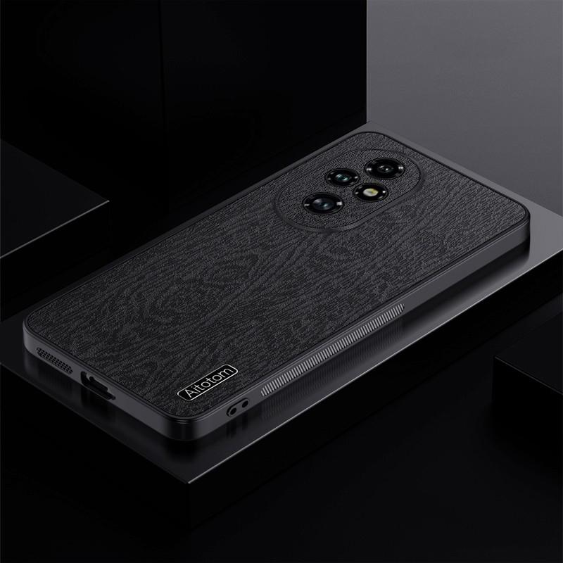 

For Honor 200 5G Case Wood Grain PU Leather Back Phone Cover Black